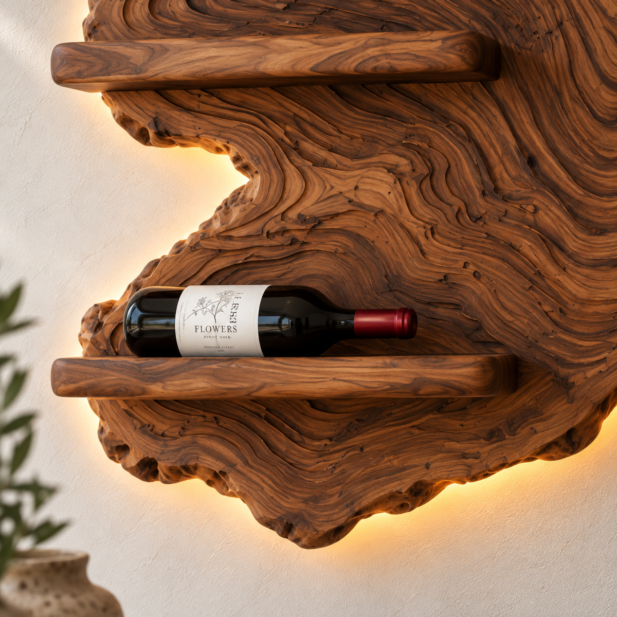 Live Edge Wood Wall Wine Rack