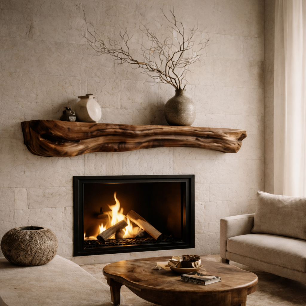 Live Edge Mantel Shelf – Rustic Solid Wood Fireplace Shelf
