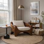 Curved Solid Wood Lounge Chair with Cushion – Organic Modern Accent Chair