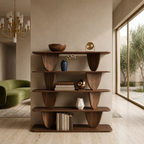 Geometric Bookcase – Solid Wood Display Shelf for Living Room