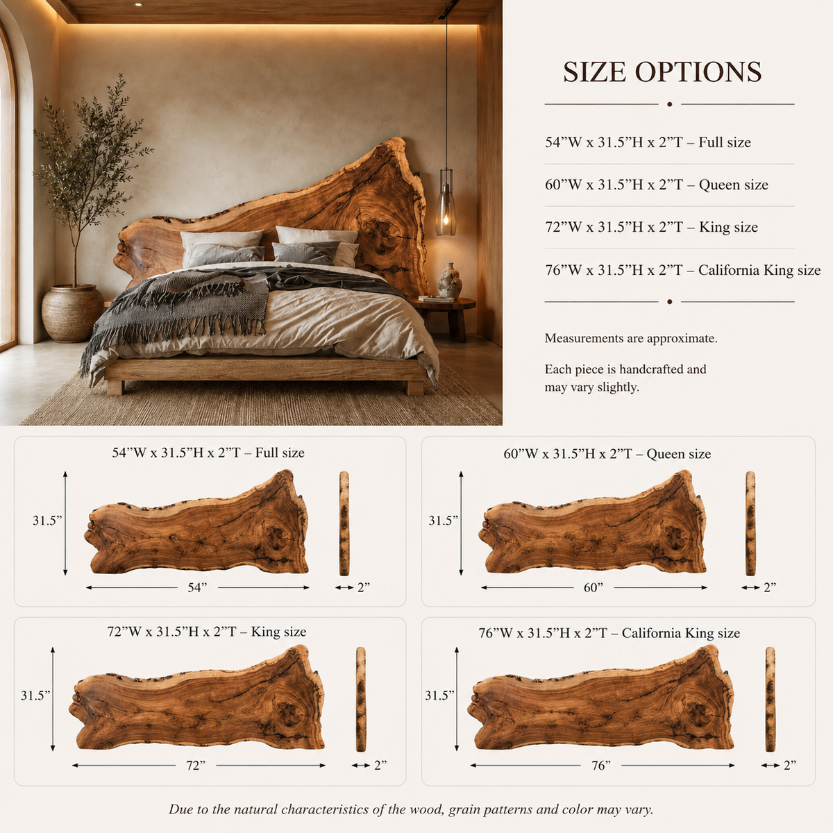 Live Edge Bed Frame – Solid Wood Bed with Natural Headboard