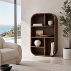 Arched Wood Display Shelf – Solid Wood Bookshelf for Living Room Decor