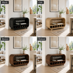 Curved Wood Bar Cabinet – Solid Wood Wine Storage Cabinet with Glass Holder for Living Room Decor