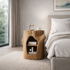 Tree Trunk Nightstand – Solid Wood Bedside Table for Rustic Bedroom Decor