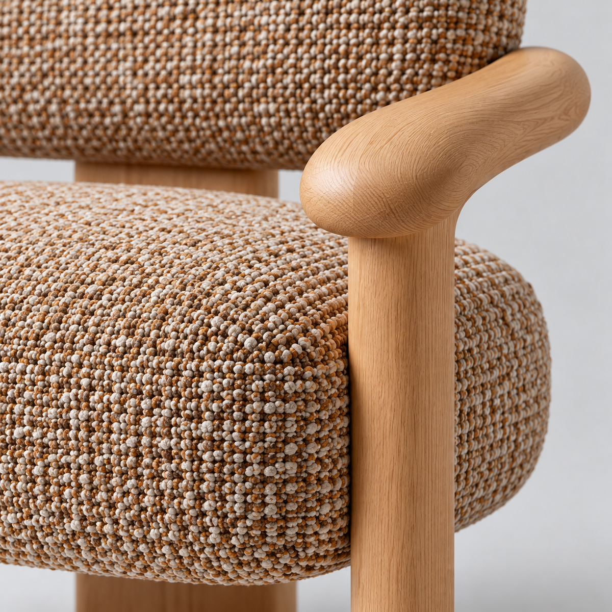Textured Upholstered Wood Armchair