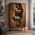 Live Edge Wine Cabinet – Solid Wood Bottle Storage Cabinet for Home Bar Decor