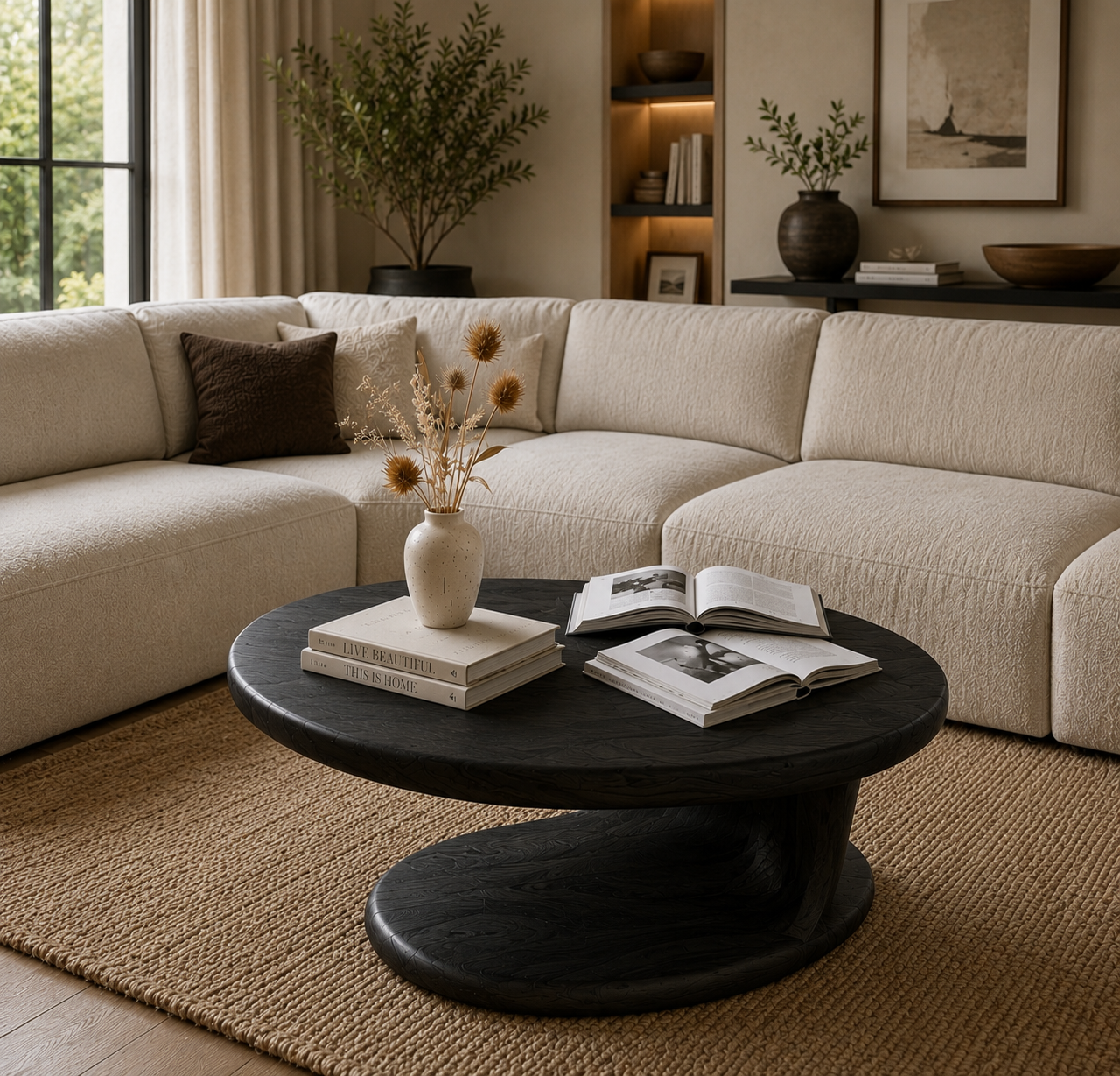 Sculptural Coffee Table – Solid Wood Modern Table for Living Room Decor