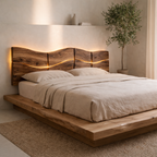 Live Edge Bed Frame – Solid Wood Bed with LED Headboard