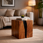 Solid Wood Resin Side Table – Live Edge Epoxy Accent Table