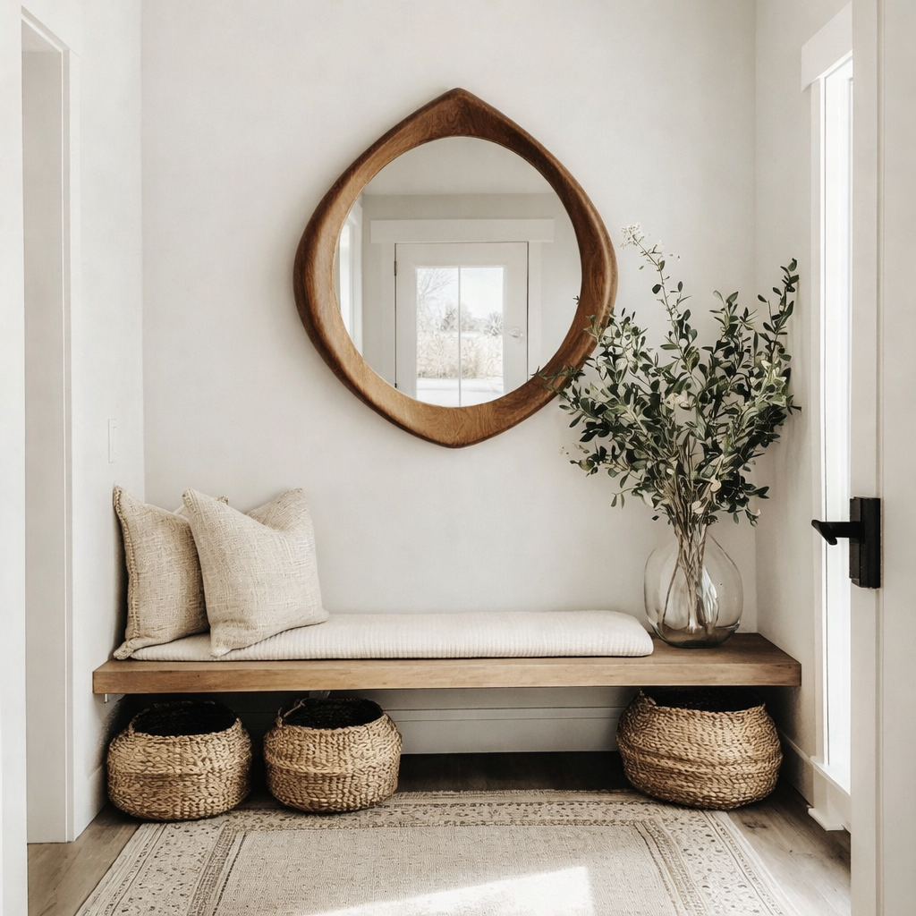 Organic Wooden Wall Mirror – Modern Natural Home Decor Accent