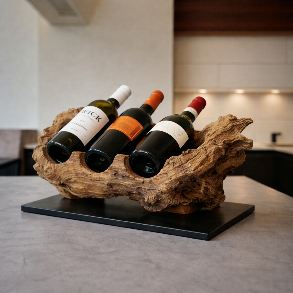 Wooden Wine Bottle Holder – Natural Tabletop Display