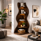 Corner Bookcase – Sculptural Solid Wood Display Shelf