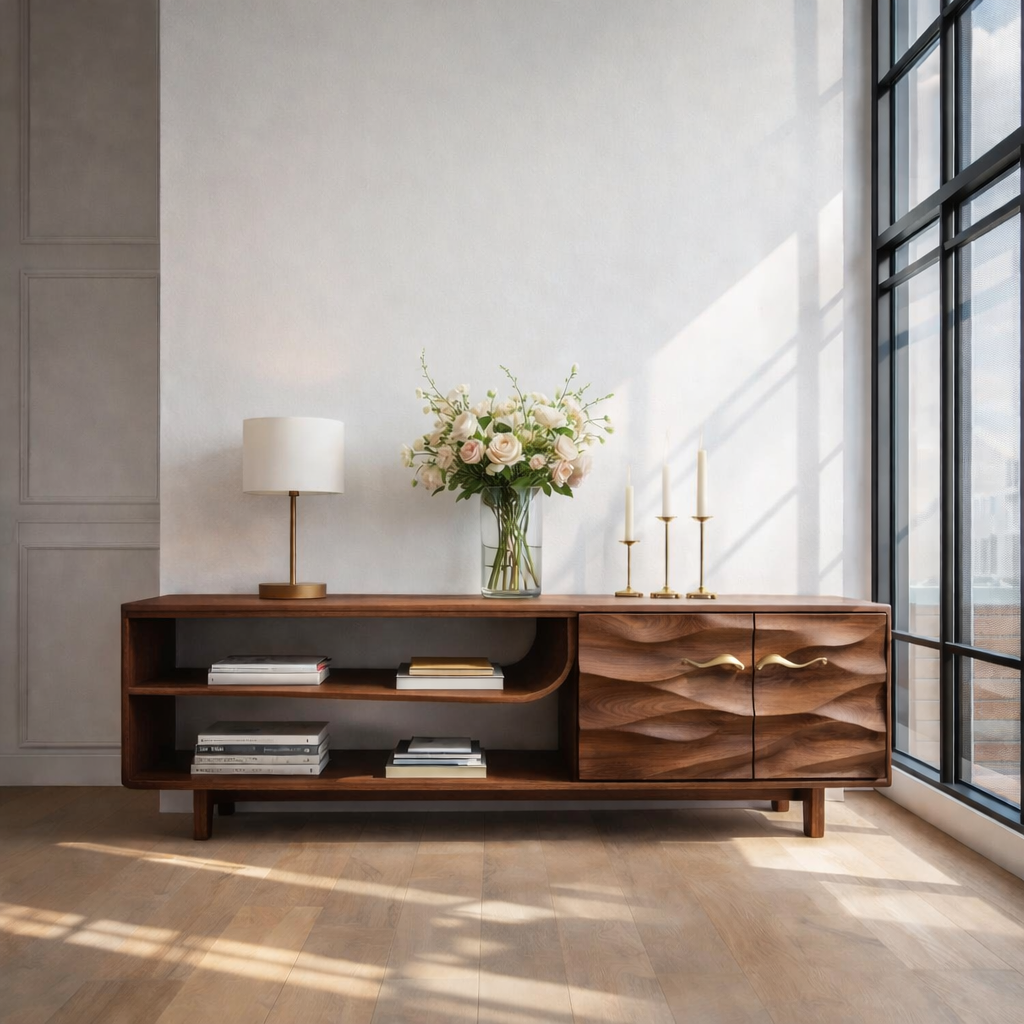 Solid Wood TV Stand – Modern Natural Media Console