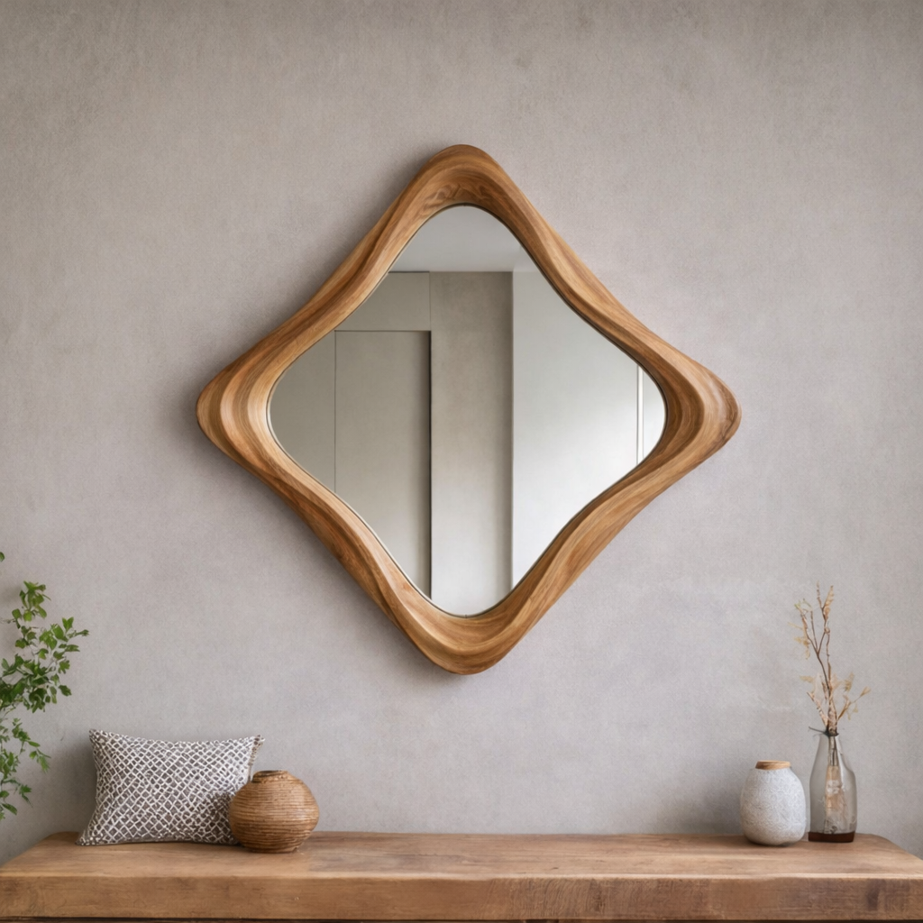 Solid Wood Wall Mirror – Modern Natural Bathroom Mirror Design