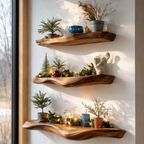 Solid Wood Live Edge Floating Shelves – Natural Rustic Storage