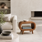 Curved Wood Side Table – Solid Wood End Table for Living Room Decor