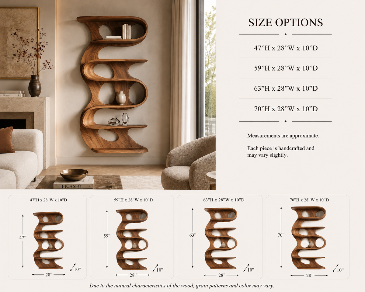 Vertical Bookcase – Sculptural Solid Wood Display Shelf