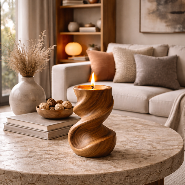 Wooden Drip Candle Holder – Handcrafted Natural Candle Stand Design Main Image
