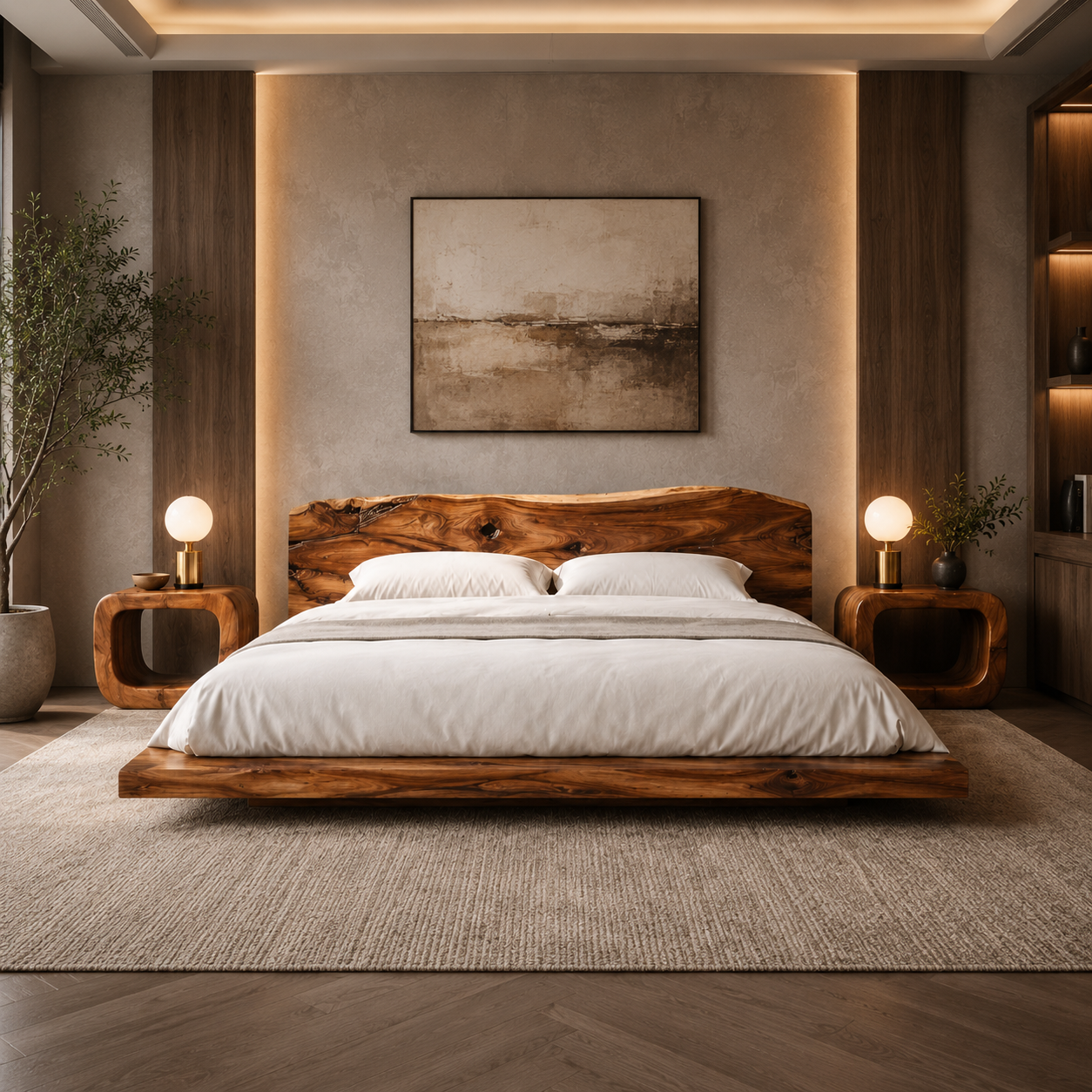 Live Edge Bed Frame – Solid Wood Bed with Natural Headboard