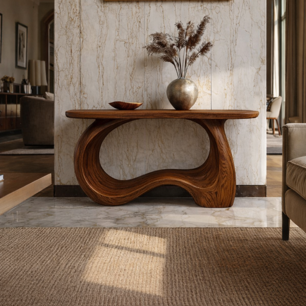 Sculptural Wave Wood Console Table – Handcrafted Curved Design