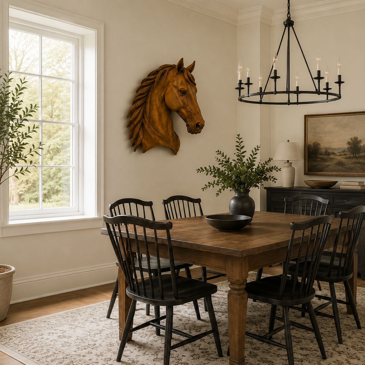 Horse Head Wood Wall Art – Solid Wood 3D Animal Sculpture for Entryway Decor