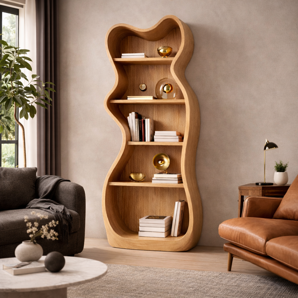 Organic Bookcase – Sculptural Solid Wood Shelf for Modern Home