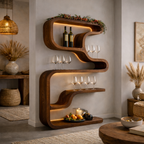S-Shaped Floating Shelf – Solid Wood Wall Shelf with Storage