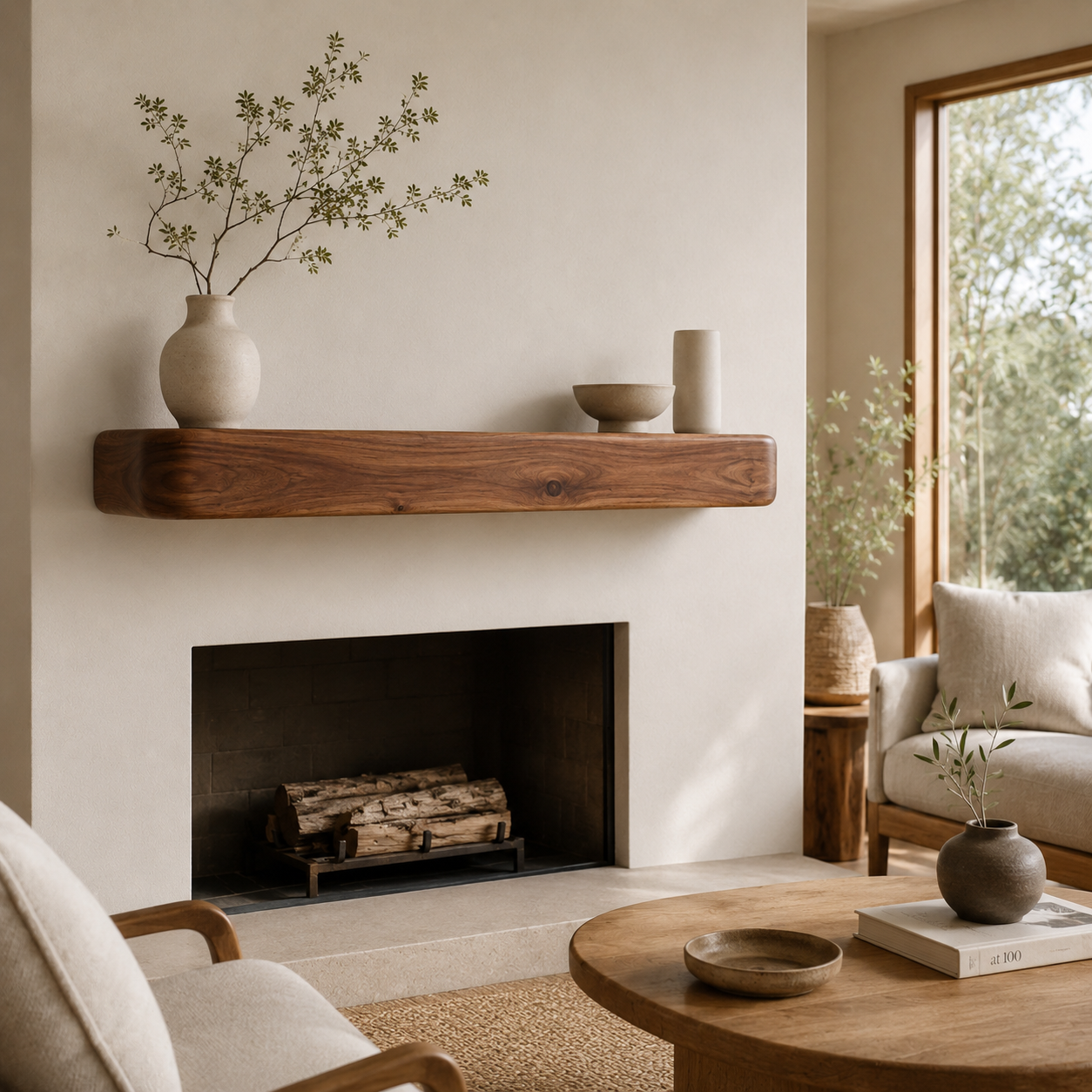 Wood Fireplace Mantel – Solid Wood Floating Shelf for Cozy Living Room Decor