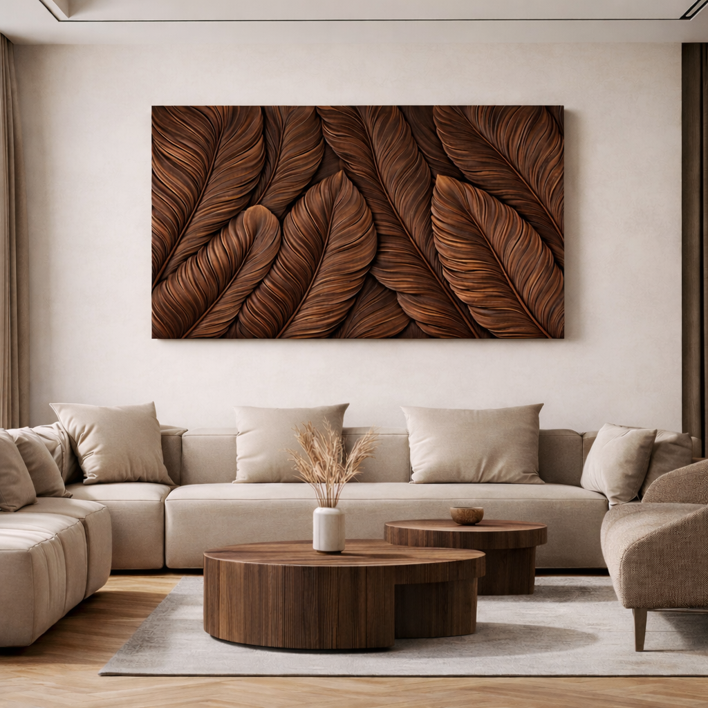 Carved Wooden Wall Art – Modern Natural Leaf Wall Sculpture
