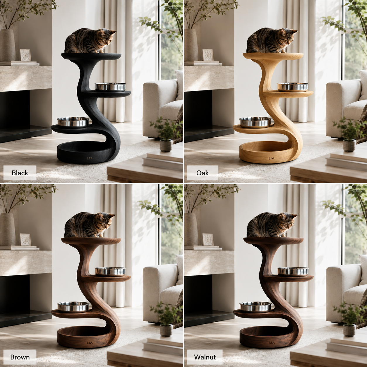 Wood Cat Tree Feeder – Solid Wood Multi-Level Cat Feeding Station for Home Decor