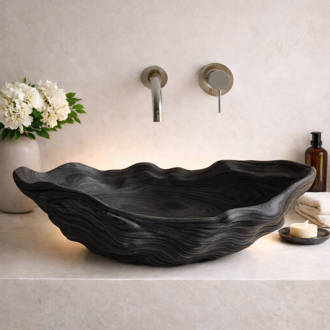 Handcrafted Wooden Wave Sink - Natural Organic Bathroom Basin Main Image