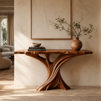 Sculptural Fluted Wood Console Table