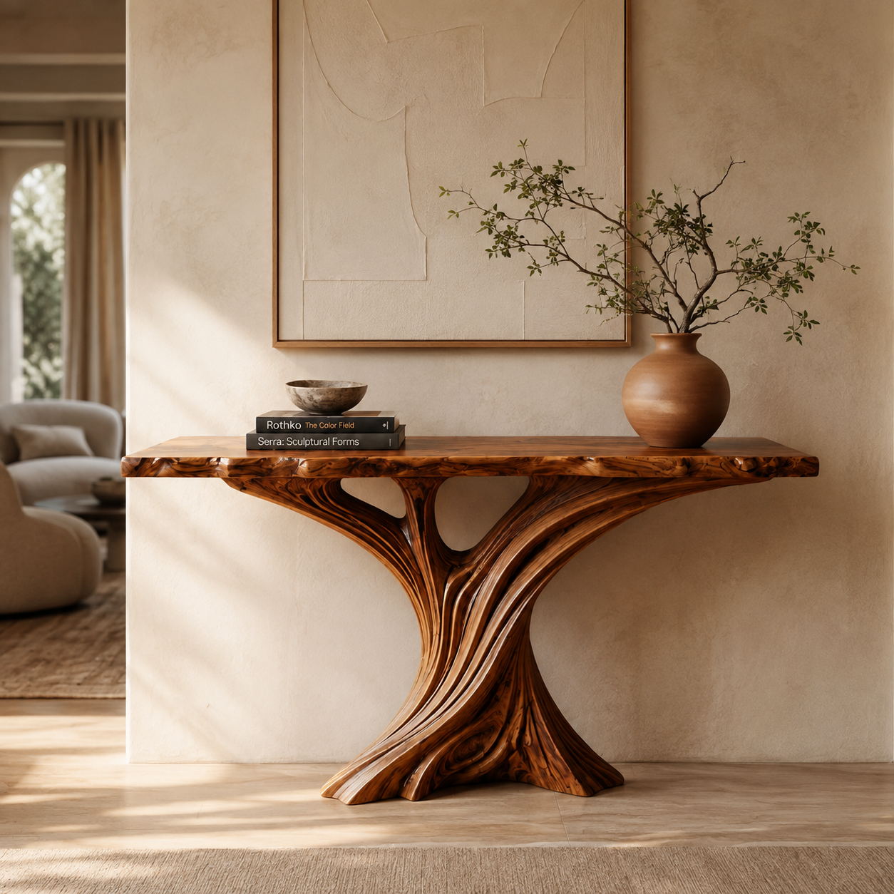 Sculptural Fluted Wood Console Table