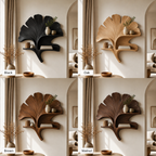 Ginkgo Leaf Wood Wall Art – Solid Wood Floating Shelf for Living Room Decor