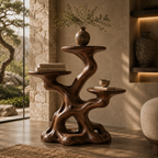 Sculptural Wooden Plant Stand – Solid Wood Display Table for Living Room and Modern Home Decor