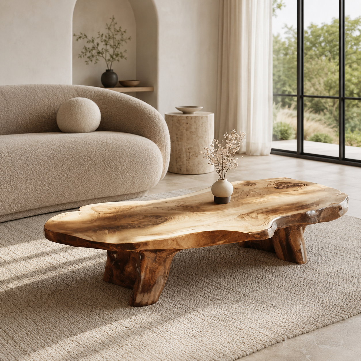 Live Edge Solid Wood Coffee Table – Organic Wooden Center Table for Modern Living Room