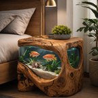 Handcrafted Solid Wood Aquarium Side Table – Sculptural Fish Tank End Table