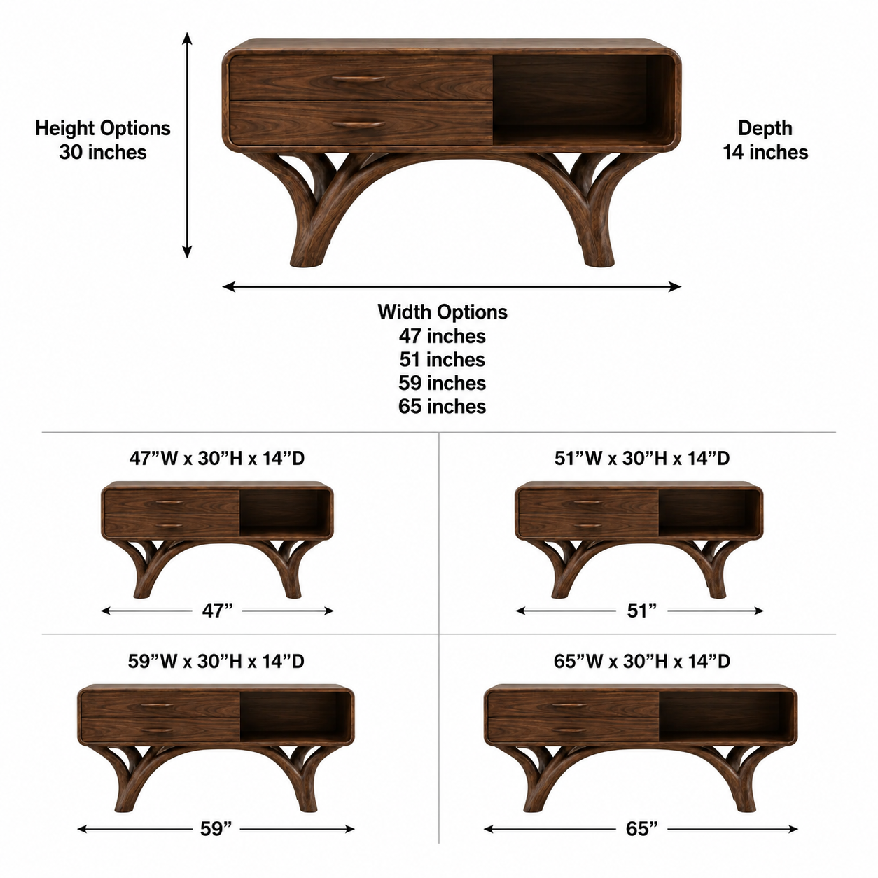 Wood Console Cabinet – Solid Wood Entryway Storage Table with Drawers and Open Shelf