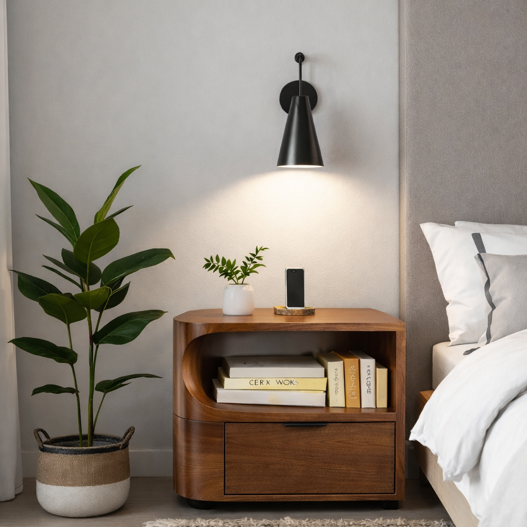 Solid Wood Nightstand – Modern Natural Bedside Table