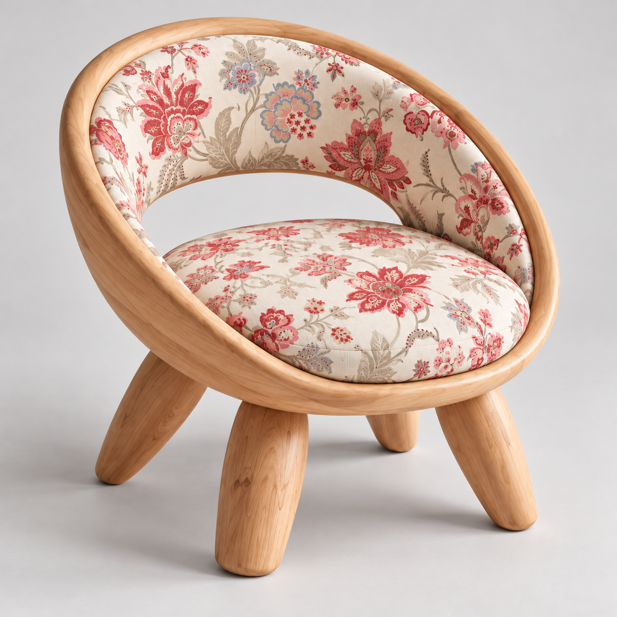 Floral Upholstered Curved Wood Accent Chair