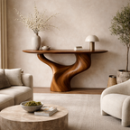 Modern Sculptural Solid Wood Console Table with Curved Base for Entryway