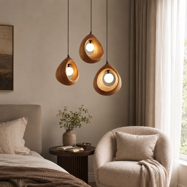 Sculptural Pendant Light – Handmade Wooden Hanging Lamp for Modern Decor Main Image