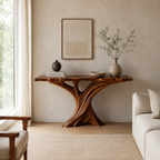 Sculptural Fluted Wood Console Table