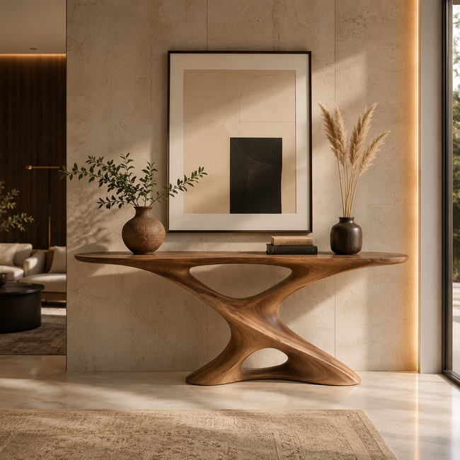 X-Base Console Table – Sculptural Solid Wood Entryway Table Main Image