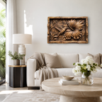 Hummingbird Flower Wood Wall Art – Solid Wood 3D Relief Carving for Home Decor