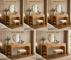 Makeup Vanity Table – Solid Wood Vanity with Round Mirror and Stool