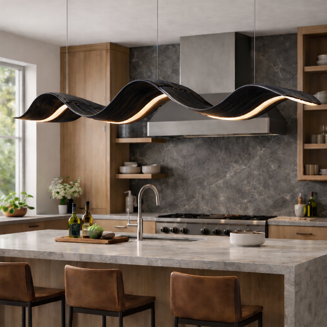 Sculptural Wooden Wave Pendant Light | Modern Organic Ceiling Lighting Main Image