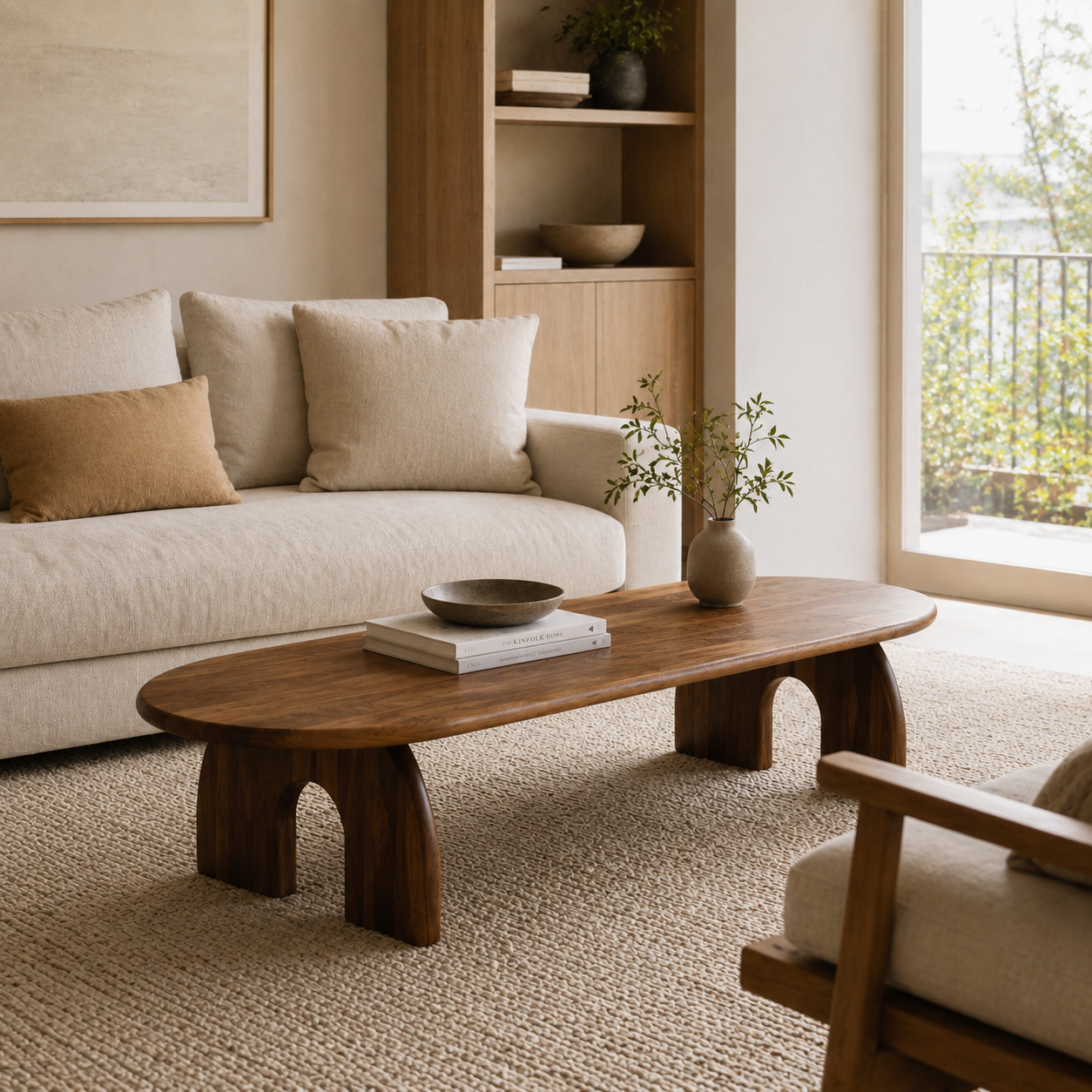 Arched Base Oval Wood Coffee Table