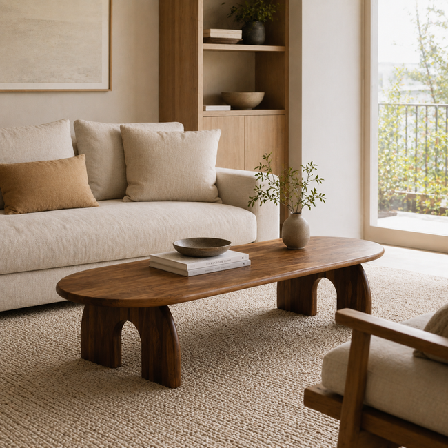 Arched Base Oval Wood Coffee Table Main Image
