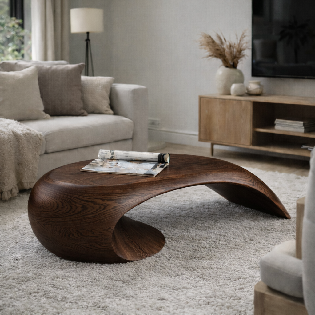 Wave Coffee Table – Sculptural Solid Wood Table for Luxury Living Room